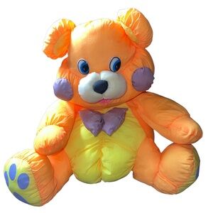 Vintage Tb Trading Puffy Nylon Parachute Orange Purple Bear 12”Stuffed Toy